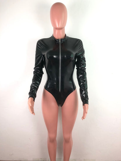 Nightclub Clothing High Elastic Tight-fitting PU One-piece Bodysuit