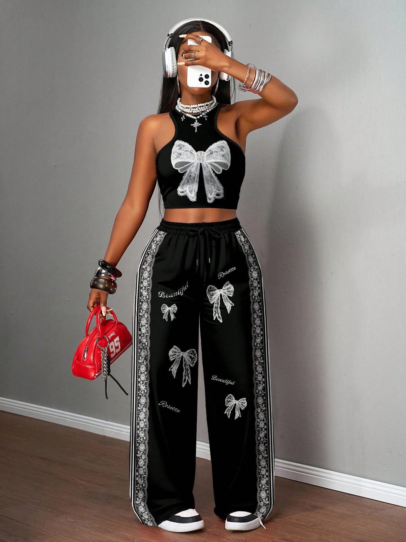 Printed Tank Top  Casual Wide-leg Pants Set