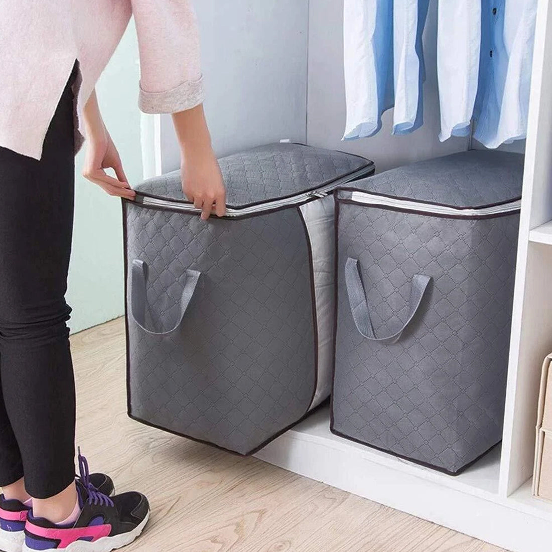 6 Pack 90L Storage Bags Zipped For Clothes, Bedding, Toys, Packing Moving Boxes UK