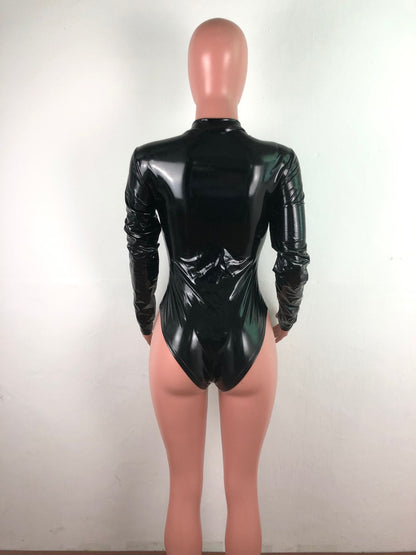 Nightclub Clothing High Elastic Tight-fitting PU One-piece Bodysuit