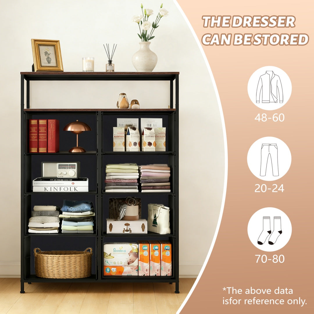 8-Drawer Fabric Dresser With Open Shelf, 45.9-inch Tall Storage Cabinet For Bedroom Closet Organization