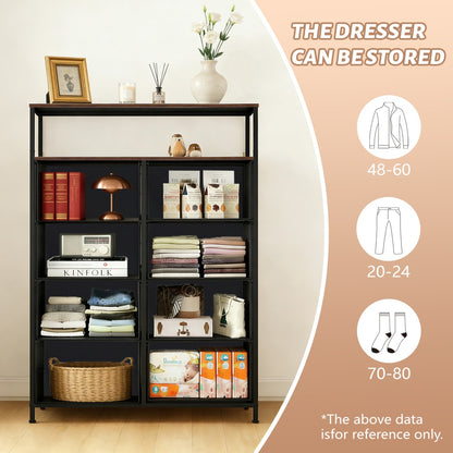 8-Drawer Fabric Dresser With Open Shelf, 45.9-inch Tall Storage Cabinet For Bedroom Closet Organization
