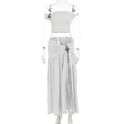 Women's Top And Slit Pleated Skirt Set