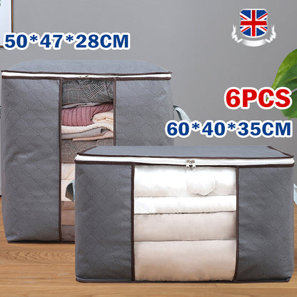 6 Pack 90L Storage Bags Zipped For Clothes, Bedding, Toys, Packing Moving Boxes UK