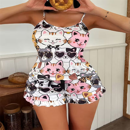 Camisole And Printed Shorts Pajama Set
