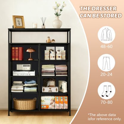 8-Drawer Fabric Dresser With Open Shelf, 45.9-inch Tall Storage Cabinet For Bedroom Closet Organization