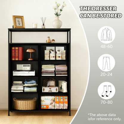 8-Drawer Fabric Dresser With Open Shelf, 45.9-inch Tall Storage Cabinet For Bedroom Closet Organization