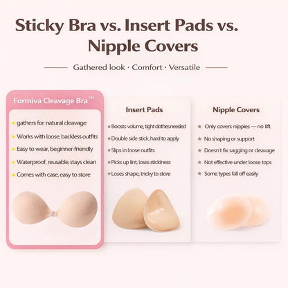 Push-up Sticky Bra, Sweat-proof Glue, Adhesive Push Up Cleavage Bra, Up To G Cup, Seamless Strapless Bra For Date Night, Backless & Red Dress, Waterproof & Reusable SpringStatements