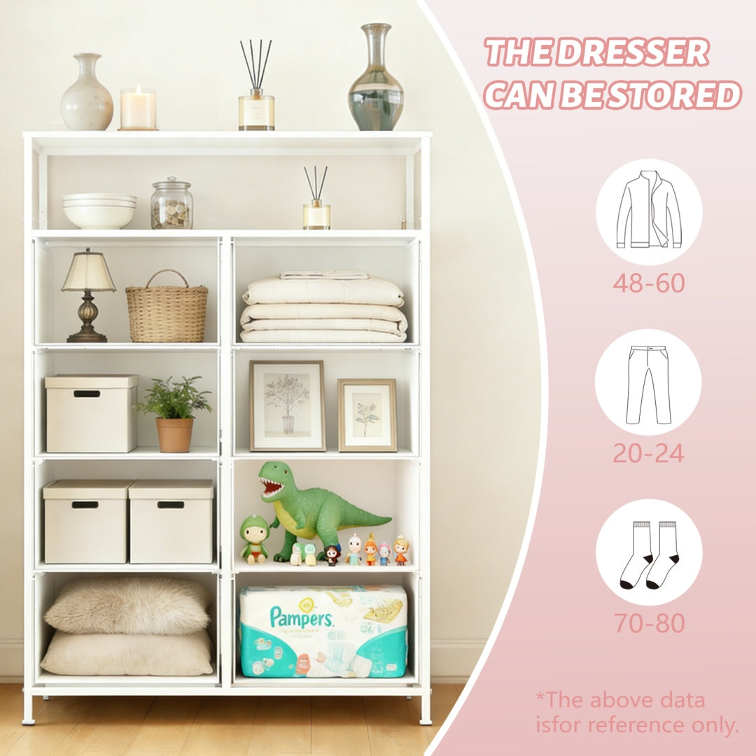 8-Drawer Fabric Dresser With Open Shelf, 45.9-inch Tall Storage Cabinet For Bedroom Closet Organization