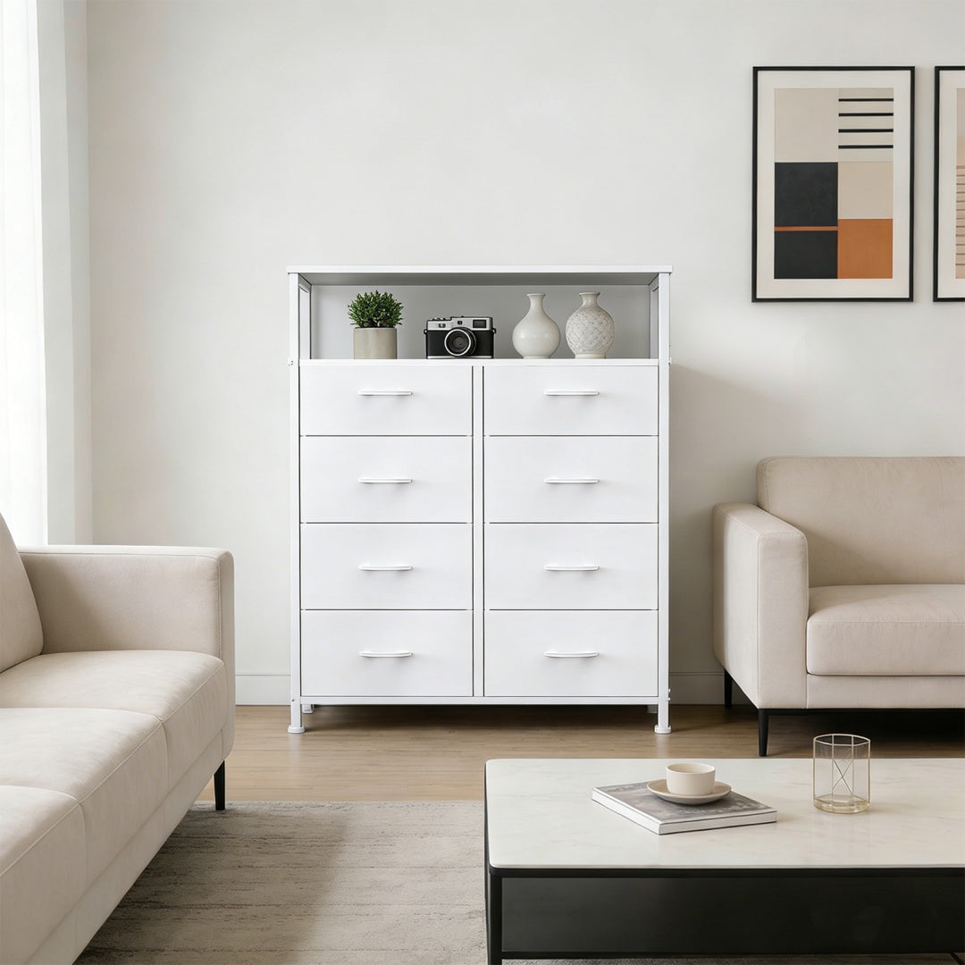 8-Drawer Fabric Dresser With Open Shelf, 45.9-inch Tall Storage Cabinet For Bedroom Closet Organization