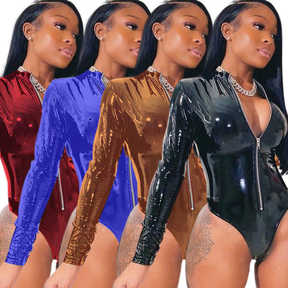 Nightclub Clothing High Elastic Tight-fitting PU One-piece Bodysuit