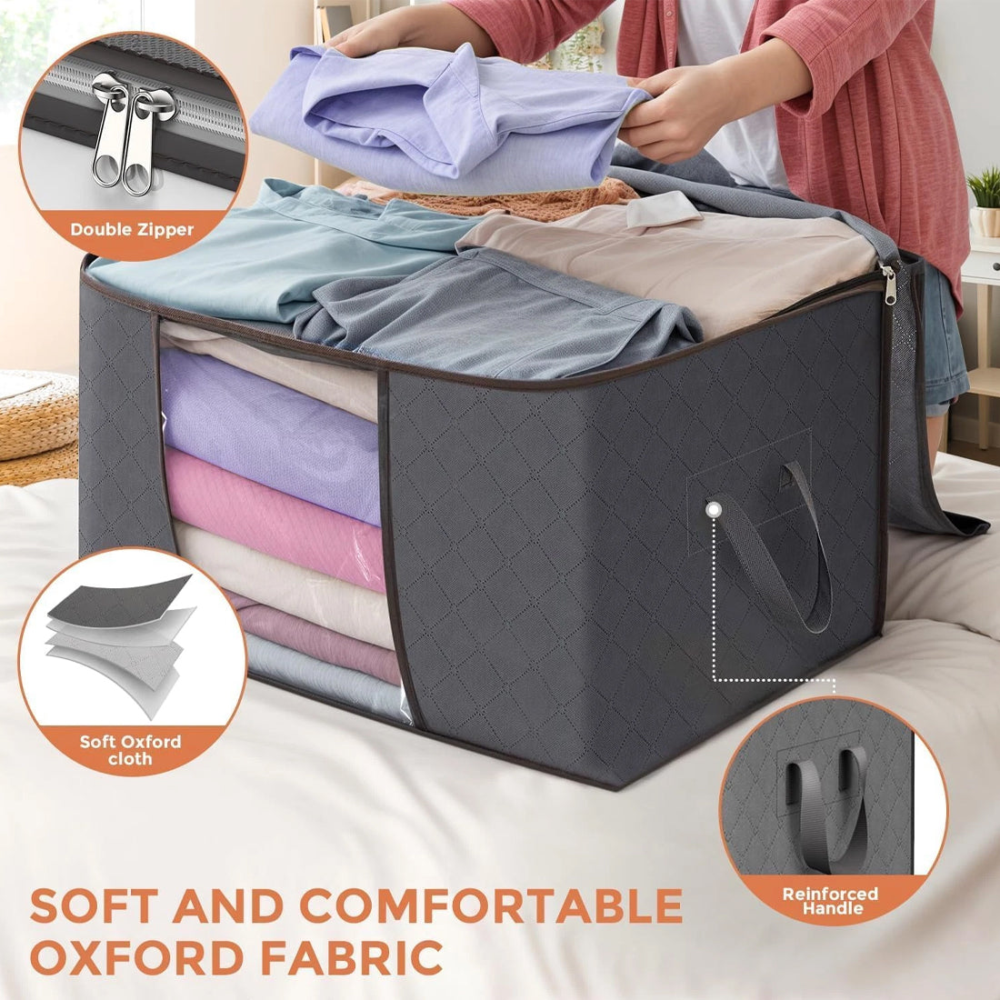 6 Pack 90L Storage Bags Zipped For Clothes, Bedding, Toys, Packing Moving Boxes UK