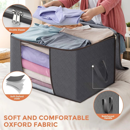 6 Pack 90L Storage Bags Zipped For Clothes, Bedding, Toys, Packing Moving Boxes UK
