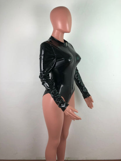 Nightclub Clothing High Elastic Tight-fitting PU One-piece Bodysuit
